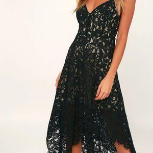 Lulu's One Wish Black Lace Midi Dress
